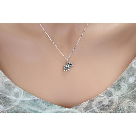 Sterling Silver Moose Necklace, Sterling Silver Moose Charm Necklace - Picture 2 of 6